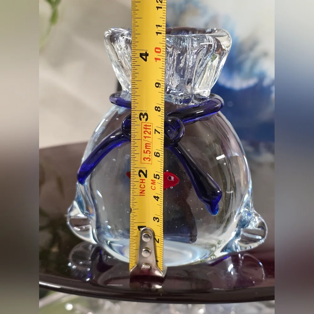 Bella Casa By GANZ Art Glass Paperweight Gold Fish In A Bag Blue Orange